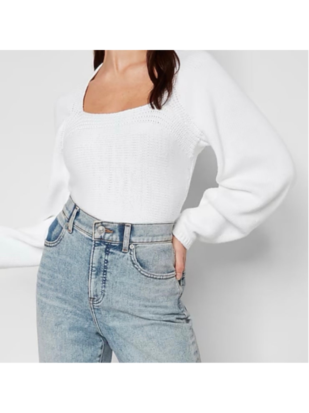 Women's Express White Square Neck Long Sleeve Sweater Size XL